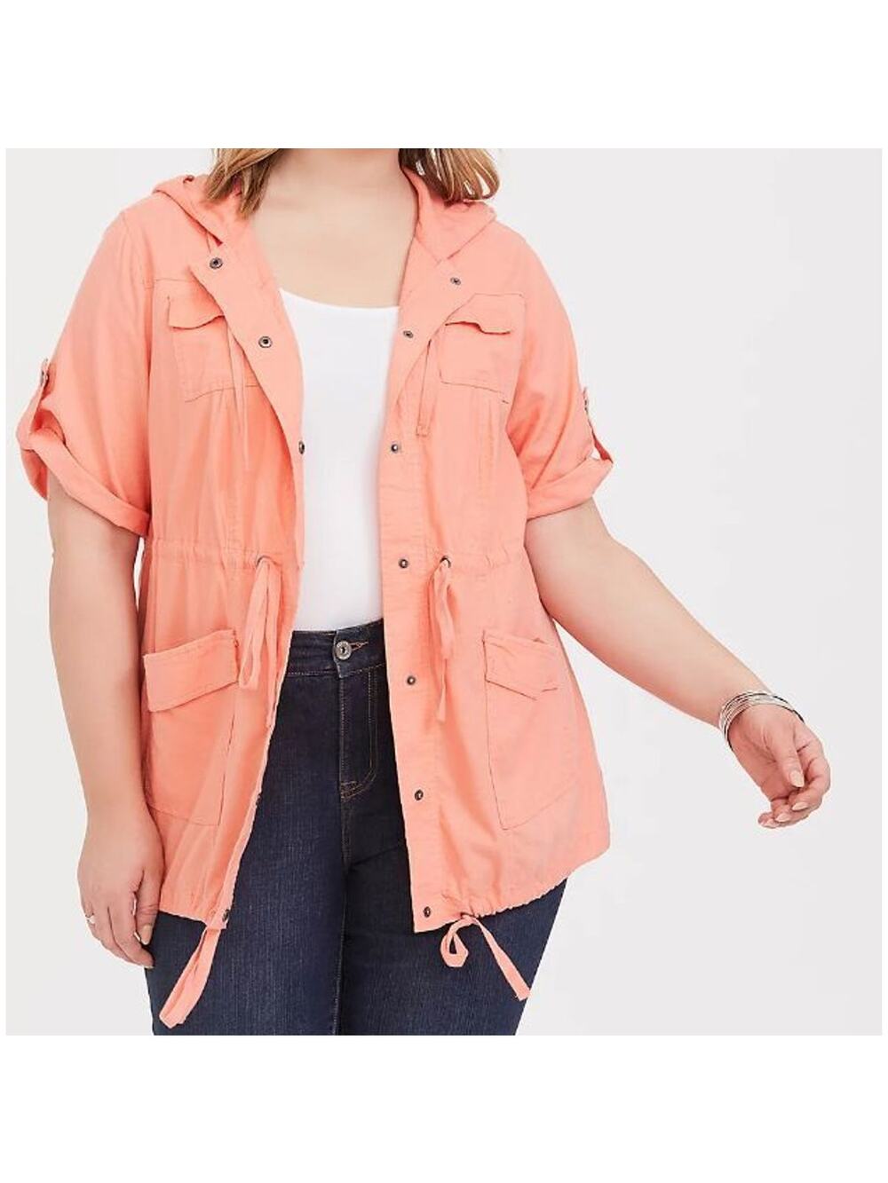 Torrid Womens Linen Anorak Jacket Plus Size 1X Coastal Grandma Resortwear Peach